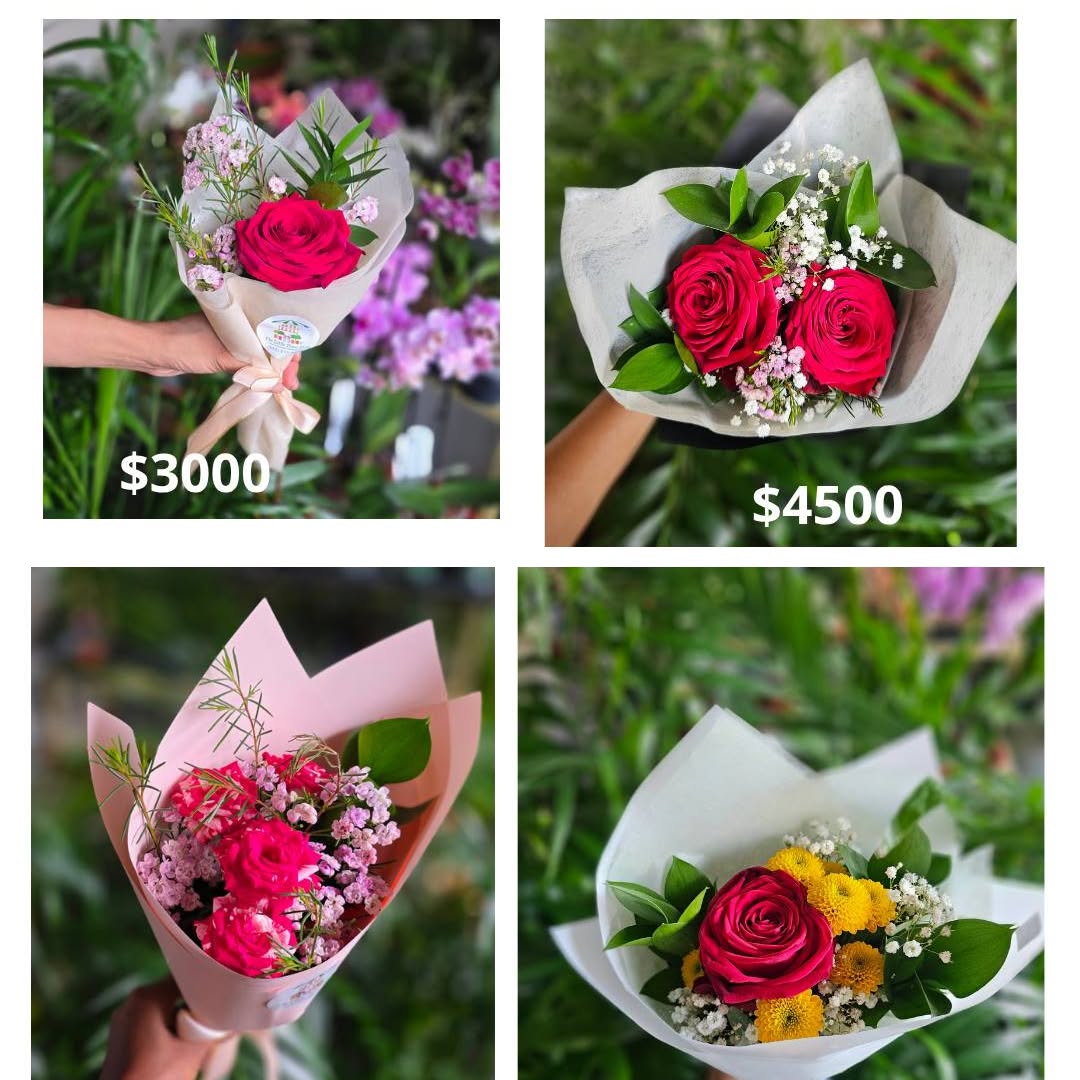 white lilies & red rose bouquet, hand-tied